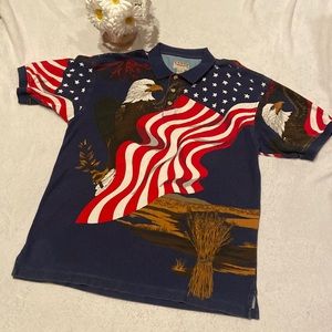 COTTON TRADERS Size XL Patriotic Eagle Polo Shirt